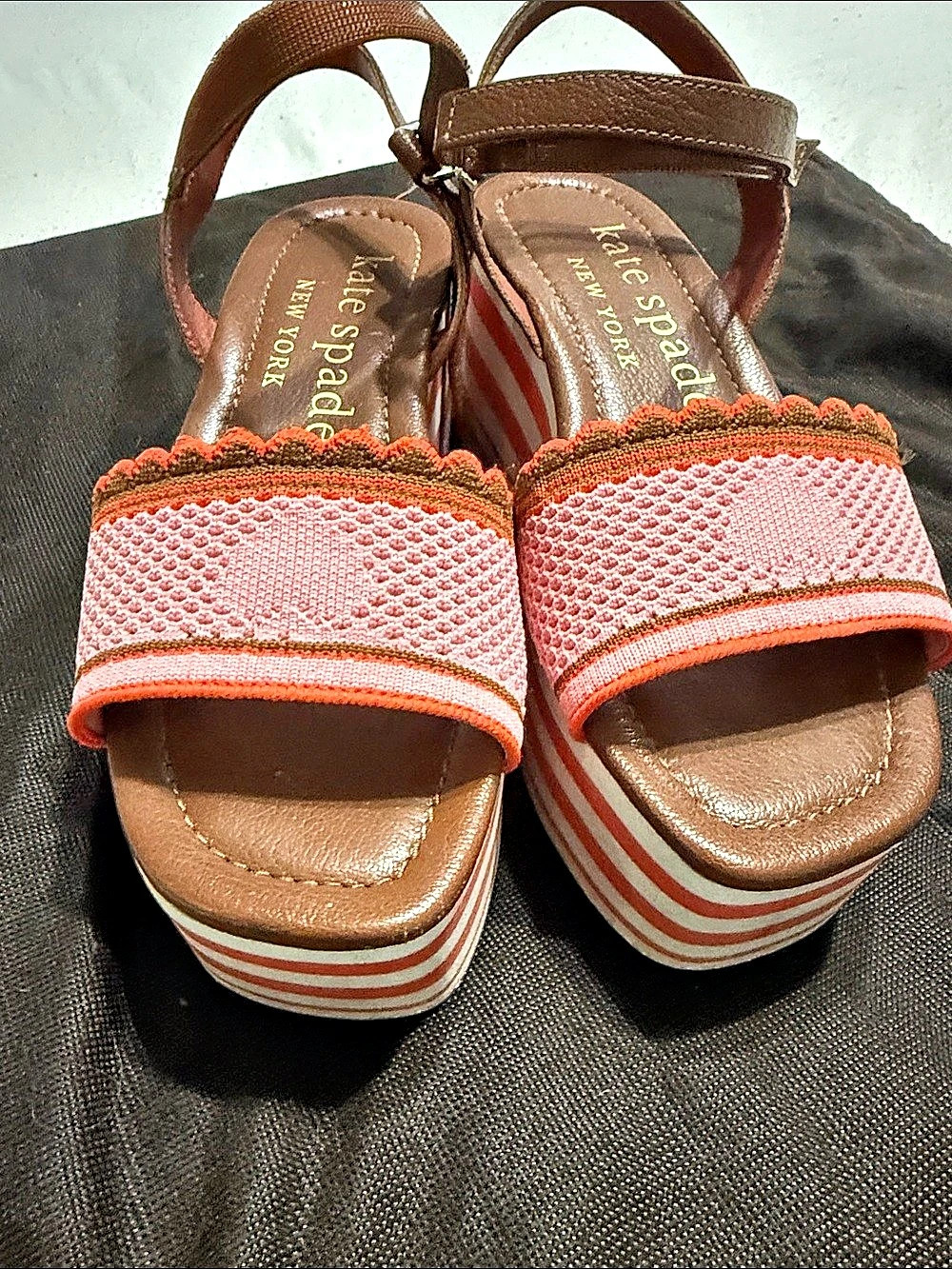 Kate Spade Pink & Brown Striped Wedge Sandals